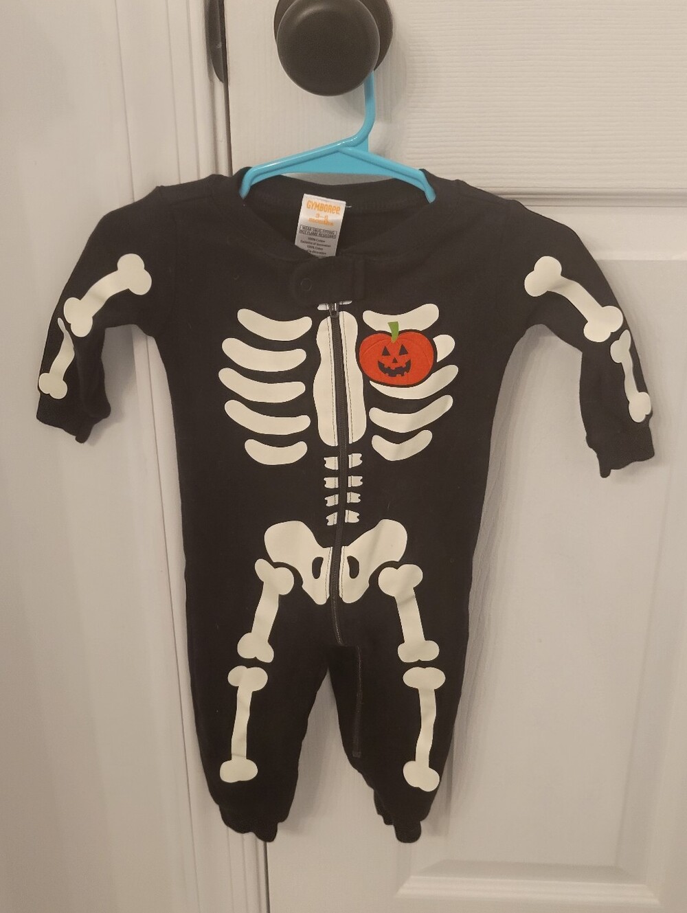 Gymboree Black Baby Skeleton Zip One-Piece with Pumpkin Accent